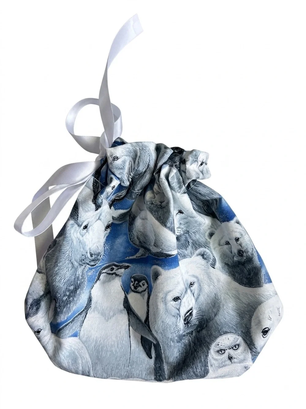 Hand Crafted Animal Print Drawstring Gift Bag White Ribbon Eco Friendly Reusable